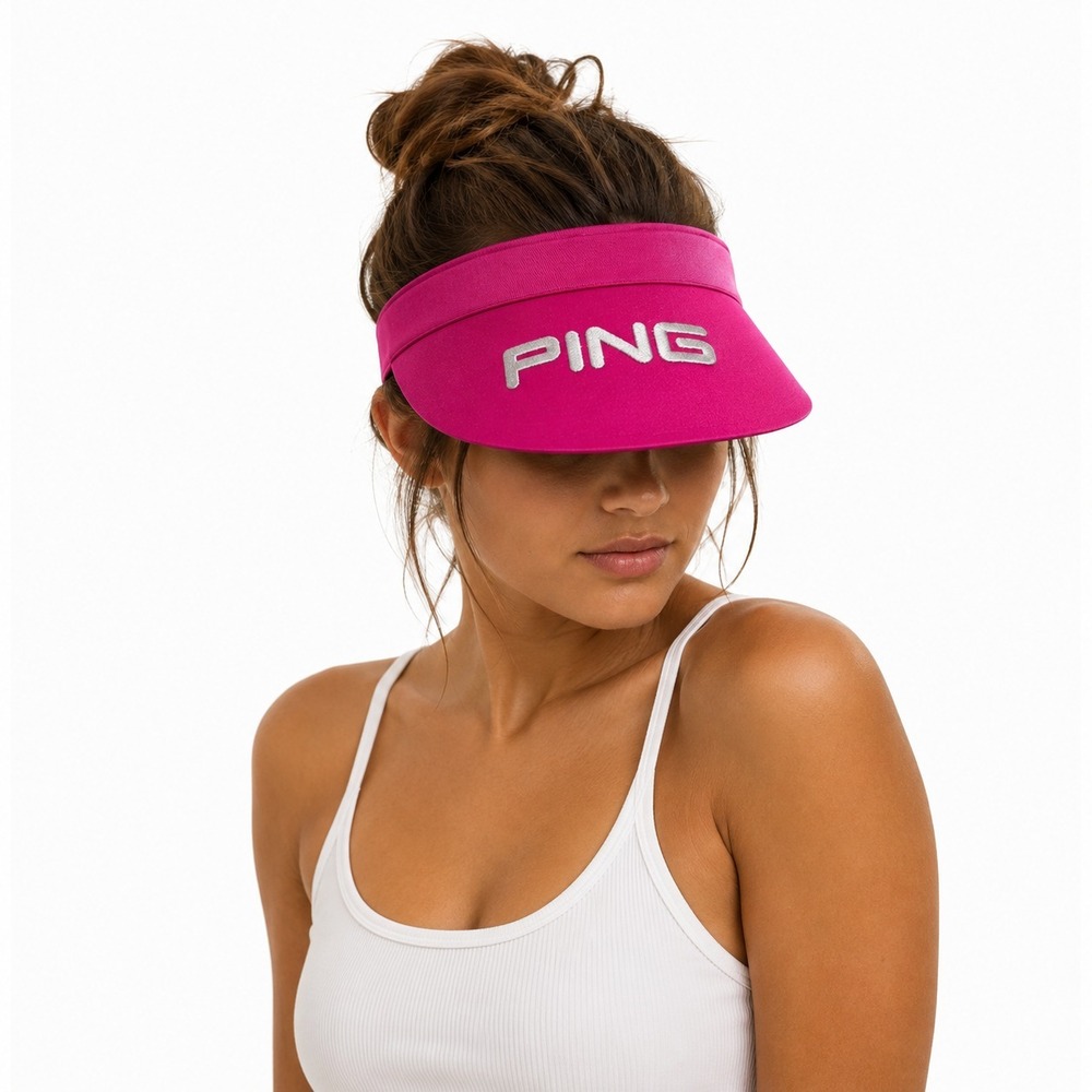 Vtg PING Visor Golf Hat Womens Hot Pink USA Made Embroidered Logo Sporty Preppy